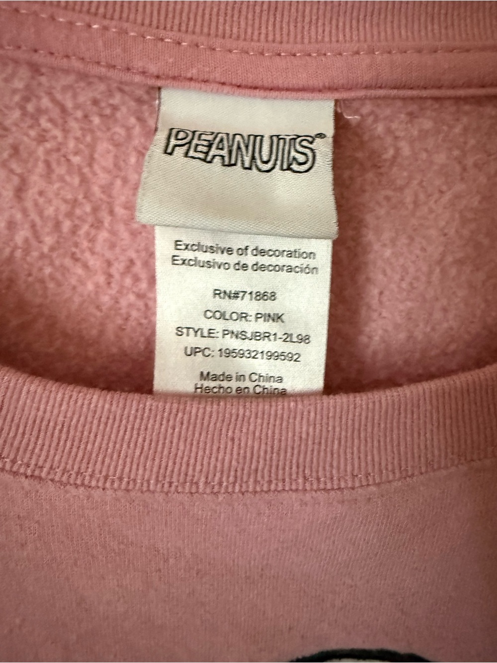 Peanuts Snoopy Pink Crewneck Pullover Sweatshirt with Chenille Patch X-Large - Picture 5 of 16